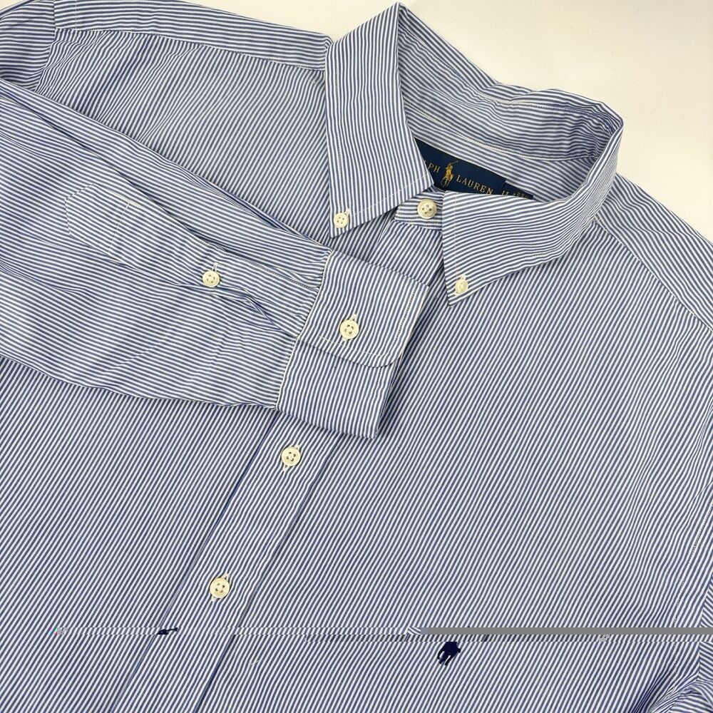 Ralph Lauren Men’s LT Blue White Striped 100% Cotton Button Down Shirt